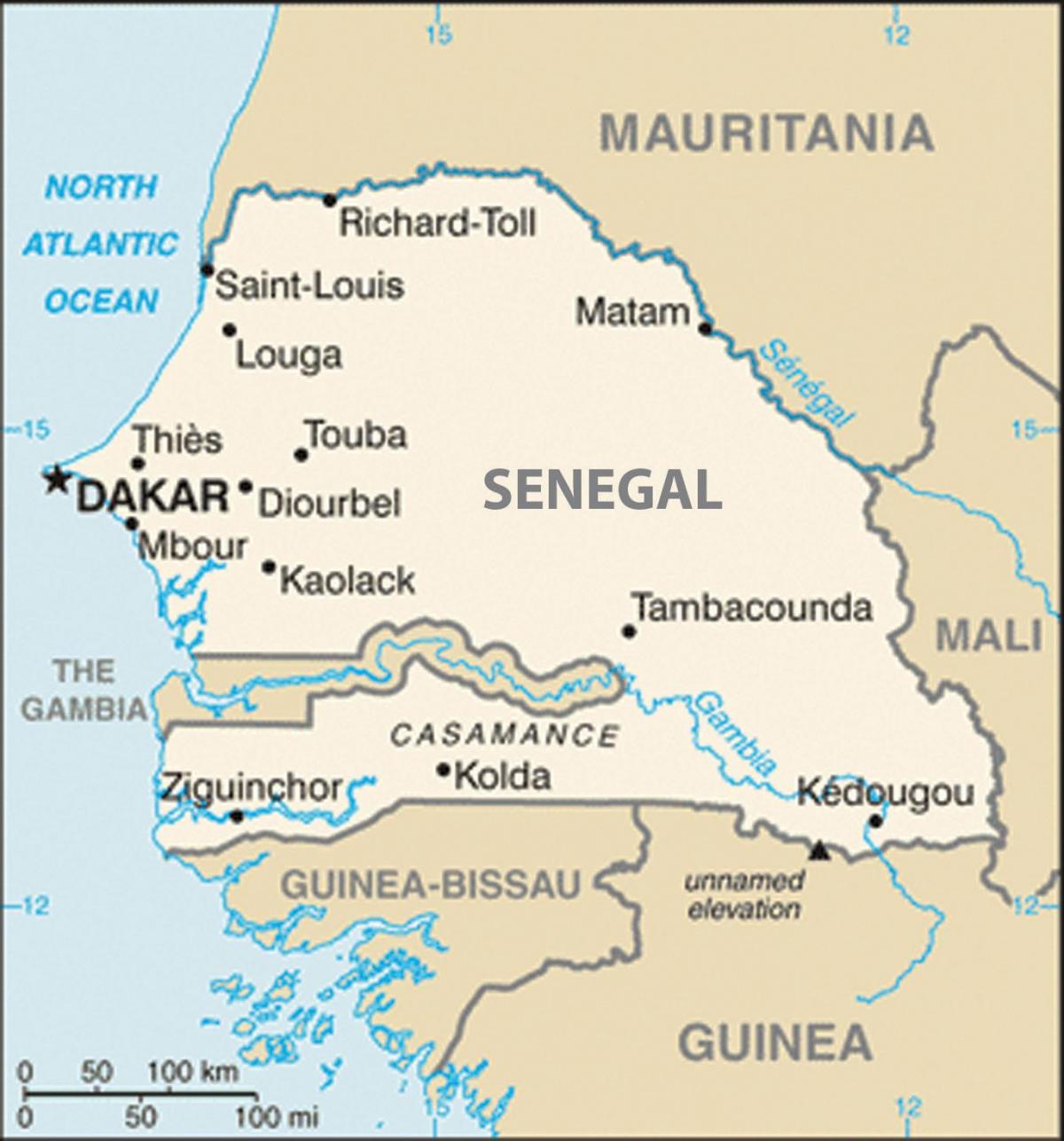 bản đồ của Senegal và nước xung quanh