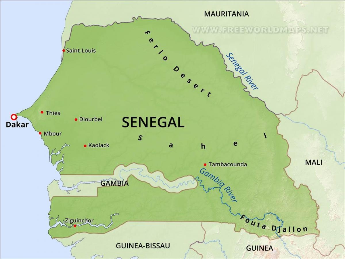 bản đồ của bản đồ vật lý của Senegal