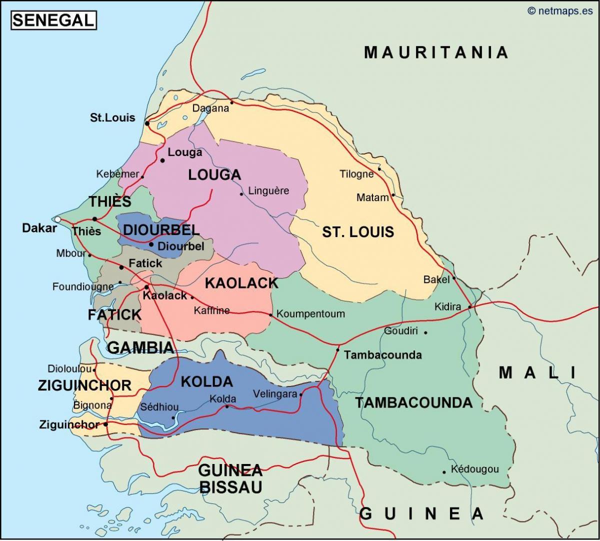 bản đồ của Senegal nước